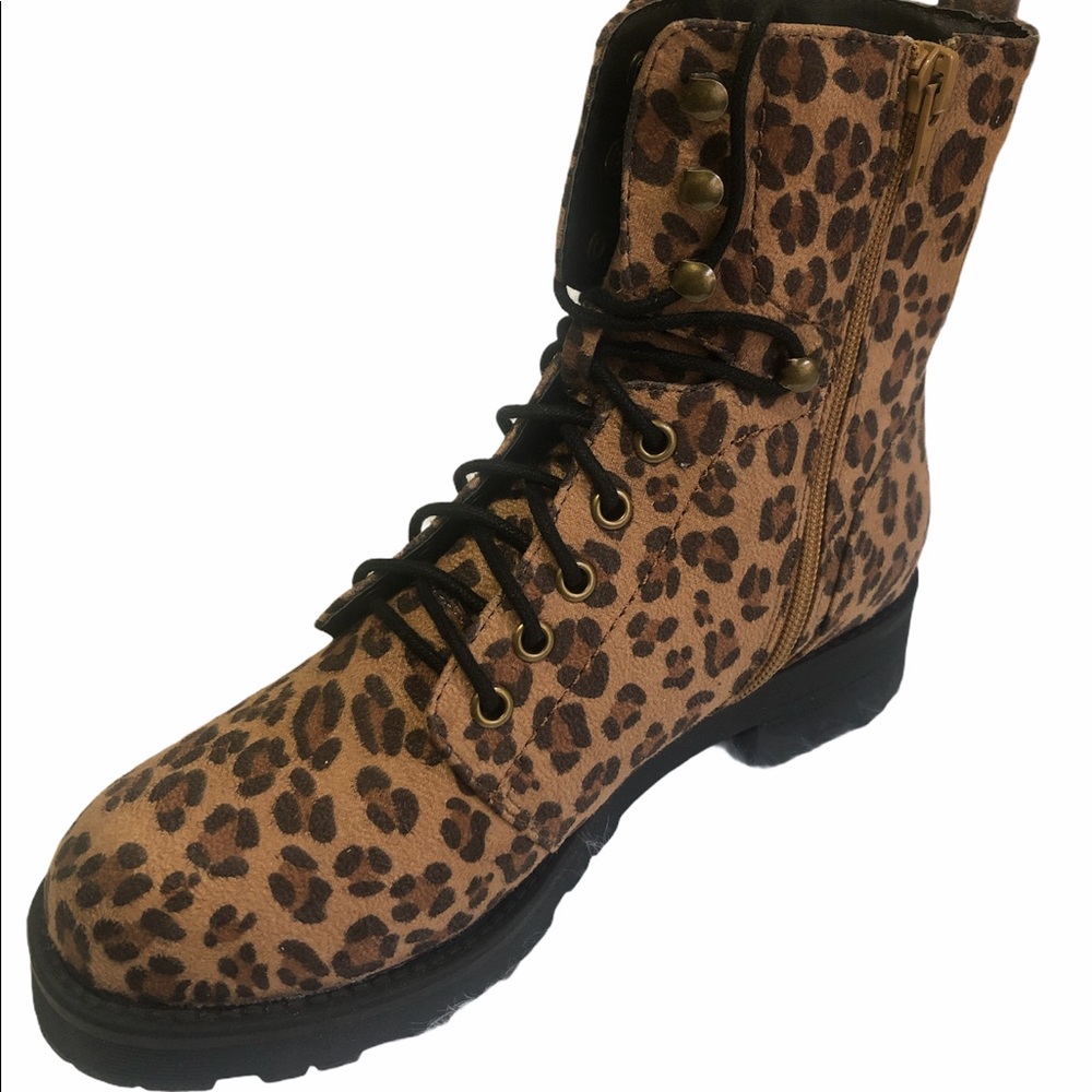 Mia Miki Leopard Print Lace Up Combat Boot - Picture 2 of 16